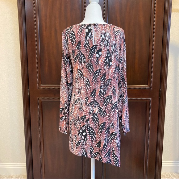 Feather Mini Dress Tunic Lolo Asymmetrical Long Sleeve Size Small S - Picture 2 of 11